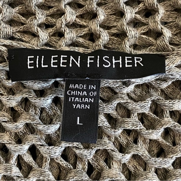 Eileen Fisher Gray Open Front Weave Cardigan Sweater Old Money Quiet Luxury Sz L - Picture 4 of 7